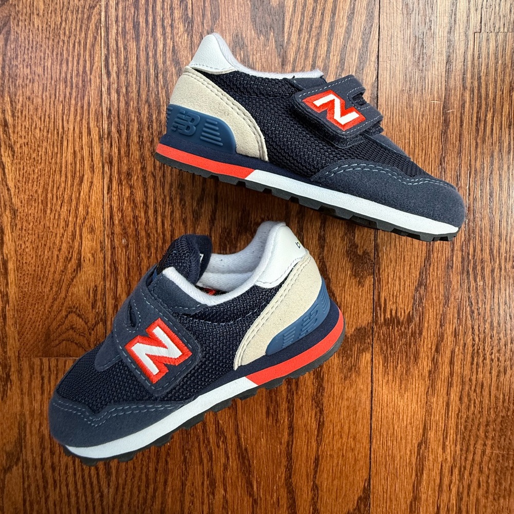 New Balance Kids Navy, Red & Beige Velcro Sneakers